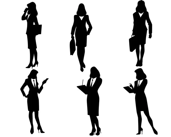 Zes zakenvrouwen silhouetten — Stockvector