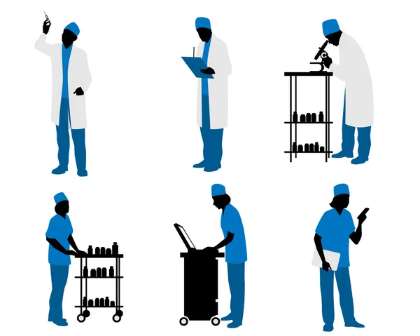 Силуэты врачей на белом — стоковый вектор