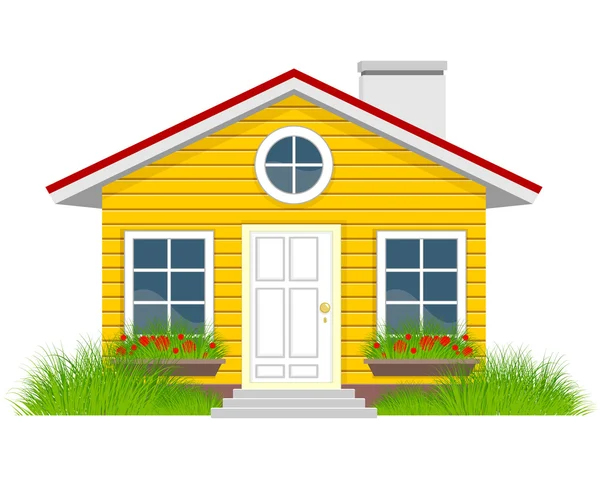 Hus med grassplot — Stock vektor