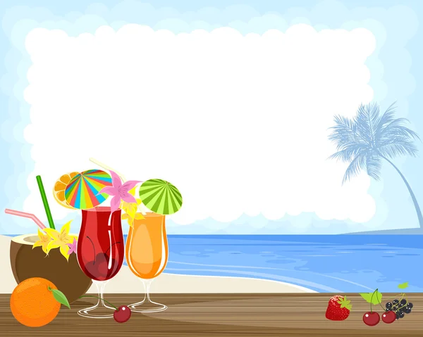 Cocktail tropicali e oceano — Vettoriale Stock