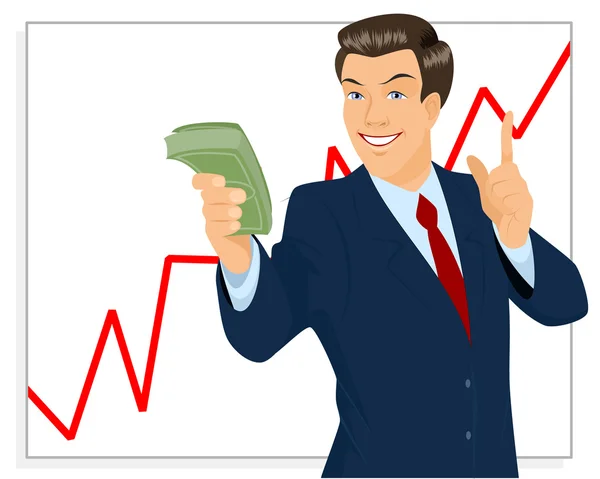 Trader holding bundle of money — Stock Vector