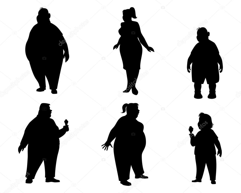 Six fat people silhouettes