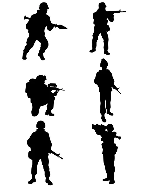 Six soldats prêts — Image vectorielle