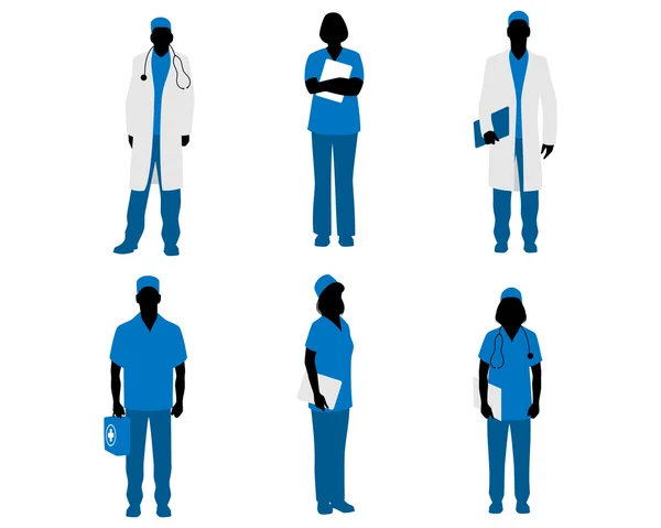 Silhouettes de médecins sur blanc — Image vectorielle