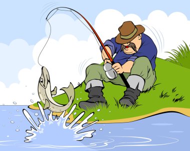Fisherman and pike clipart
