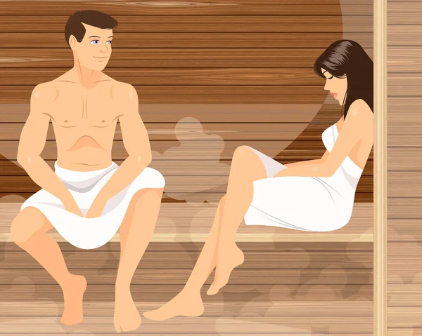 Pareja en sauna — Vector de stock