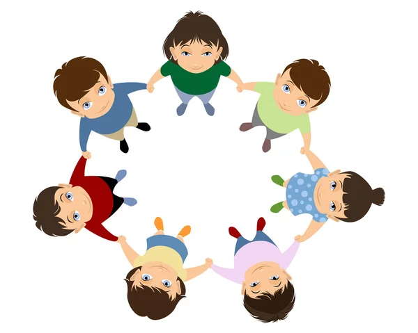 Niños tomados de la mano — Vector de stock