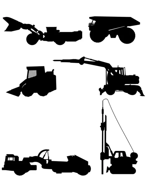 Silhuetas de máquinas de construção — Vetor de Stock