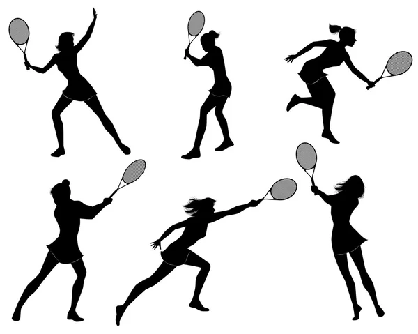 Seis siluetas de tenistas — Archivo Imágenes Vectoriales