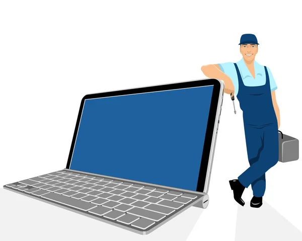 Laptop e reparador —  Vetores de Stock