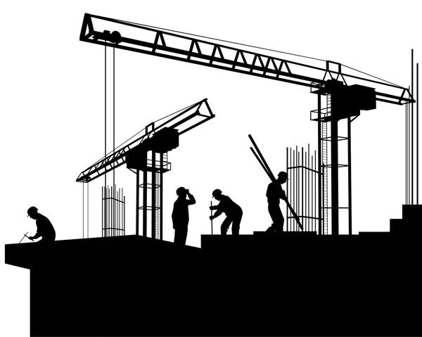 Constructores en una obra de construcción — Vector de stock