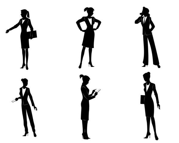 Seis siluetas de mujer de negocios — Archivo Imágenes Vectoriales
