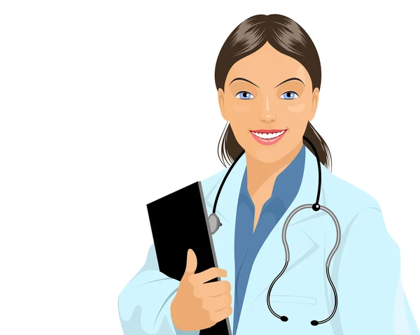 Medico affabile con tablet — Vettoriale Stock
