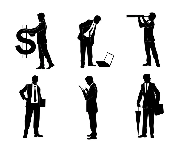 Six businessman silhouettes — Stock Vector