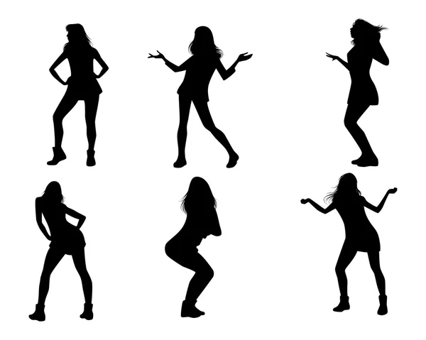 Dans eden kızlar silhouettes — Stok Vektör