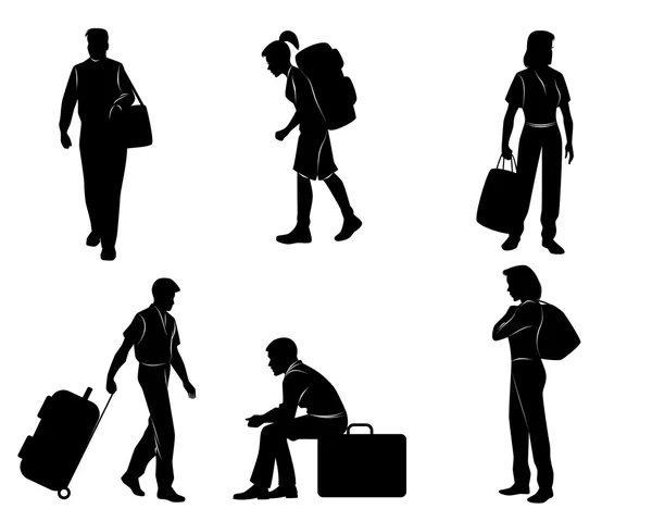 Turistas con equipaje — Vector de stock