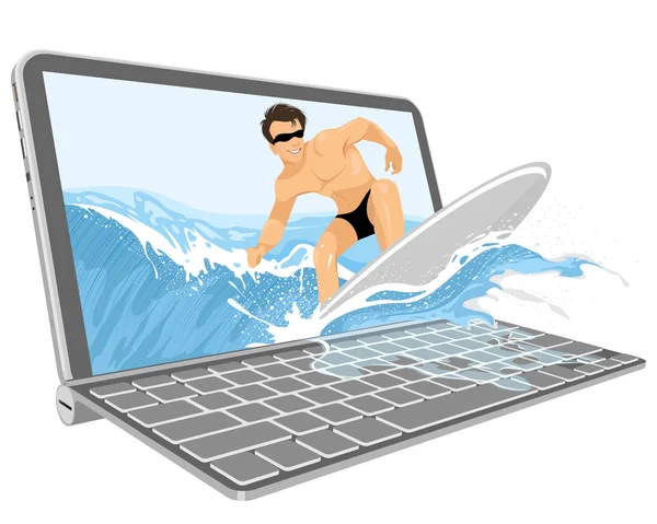 Surfer pe un val — Vector de stoc