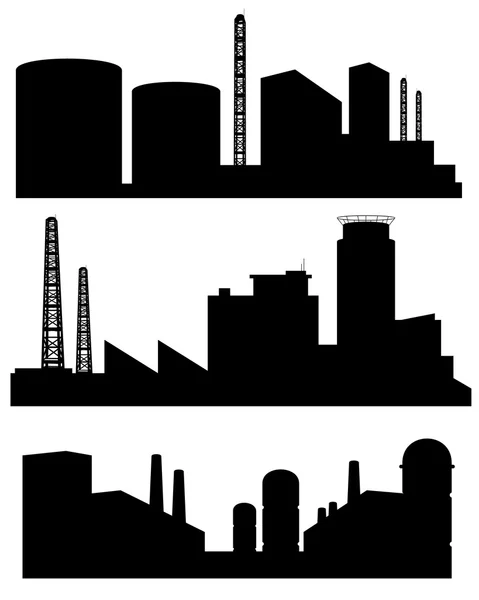 Three factories silhouettes — Stock Vector