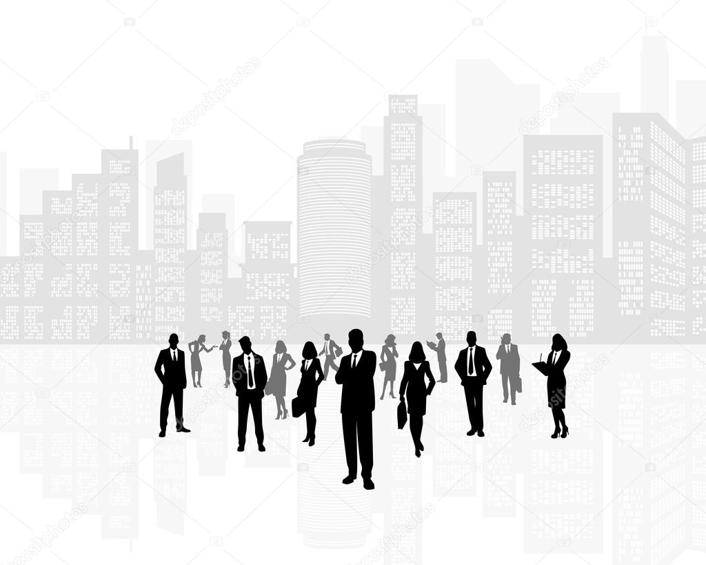 Business team on city background