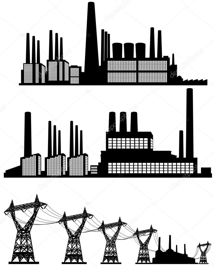 Three factories silhouettes