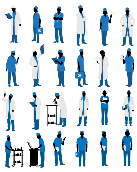 Médecins en silhouettes uniformes — Image vectorielle