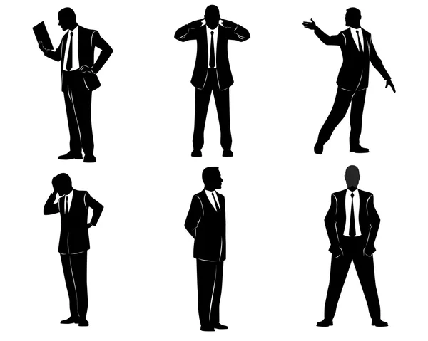 Six businessman silhouettes — Stock Vector