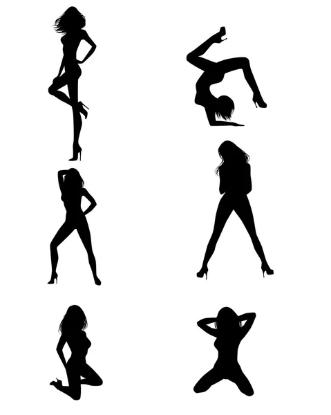 Six girls silhouettes — Stock Vector