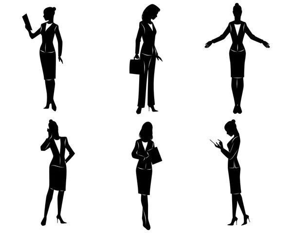 Six silhouettes de femmes d'affaires — Image vectorielle