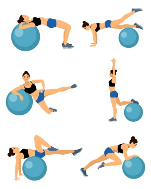 Girls with blue fitball clipart