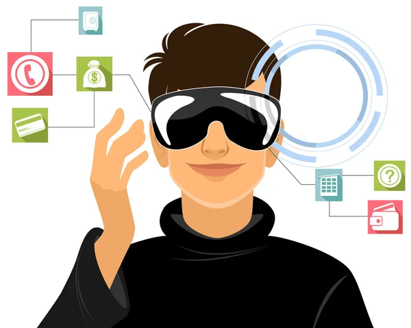 Garçon en réalité virtuelle lunettes — Image vectorielle