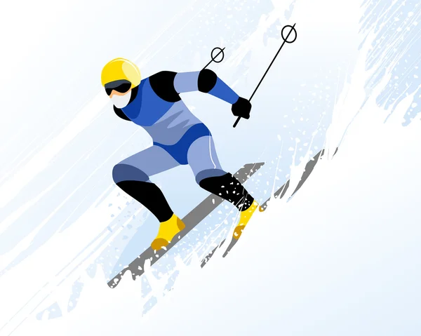 Jovem esquiando — Vetor de Stock