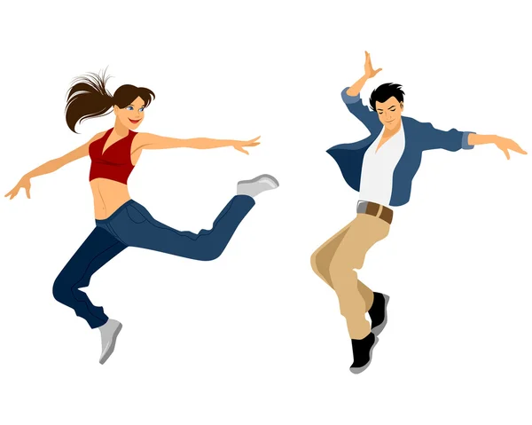 Chico y chica bailando — Vector de stock