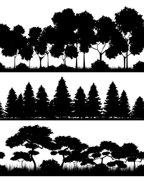 Tres siluetas de bosques — Archivo Imágenes Vectoriales