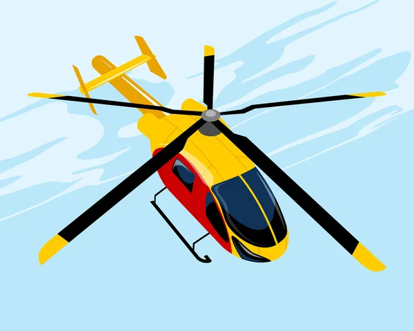 Yellow flying helicopter — Stock Vector