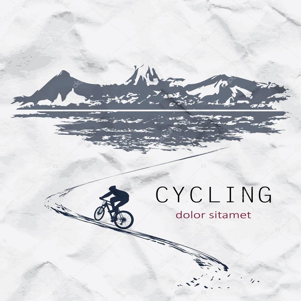 Cyclist on the background of crumpled paper