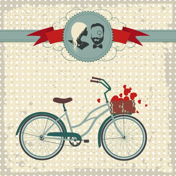 Retro-Fahrrad. Hochzeitskarte — Stockvektor