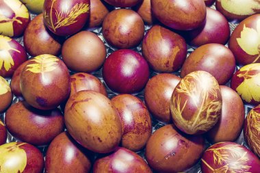 Easter eggs on wood background