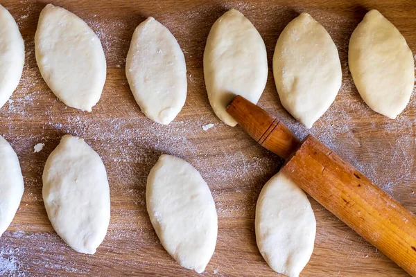 Molde Masa Con Rodillo Para Hacer Pasteles Caseros Vista Desde — Foto de Stock