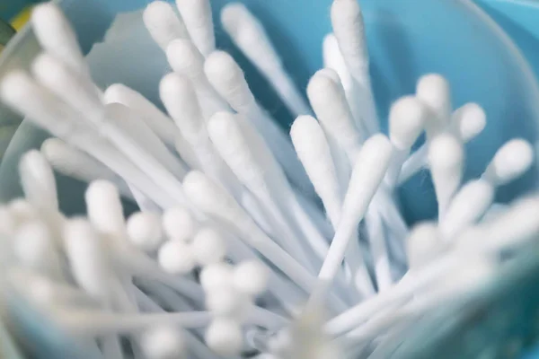 Cotton swabs close up. Selective focus. Macro photo