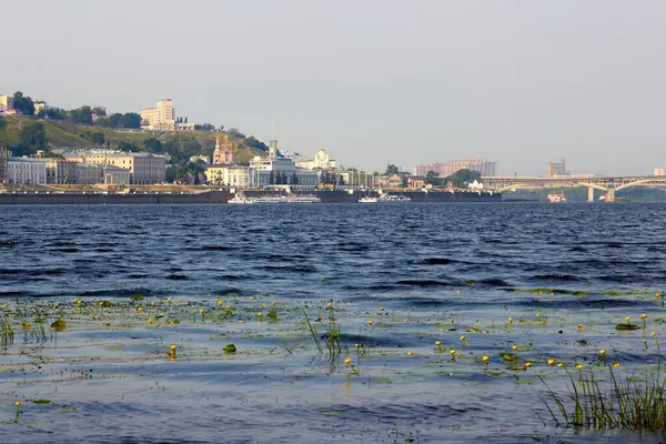 NIZHNIY NOVGOROD, RUSSIA - JUNE 22, 2019: View of morning Nizhny Novgorod from the Volga river. Summer city in morning hour. — Stock Photo, Image