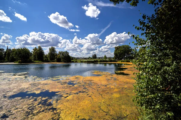 Pemandangan musim panas yang indah di dekat danau dengan air biru. Lake Key di wilayah Nizhny Novgorod. Stok Gambar Bebas Royalti