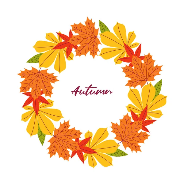 Wreath Frame Made Autumn Leaves Inscription Autumn Design Invitations Posters — Stock Vector