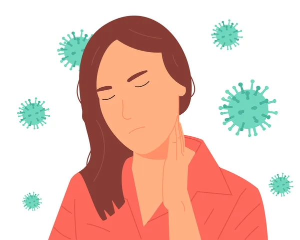 Coronavirus 2019 Ncov Symptoom Geïnfecteerde Vrouw Illustratie Cov 2019 Preventie — Stockvector