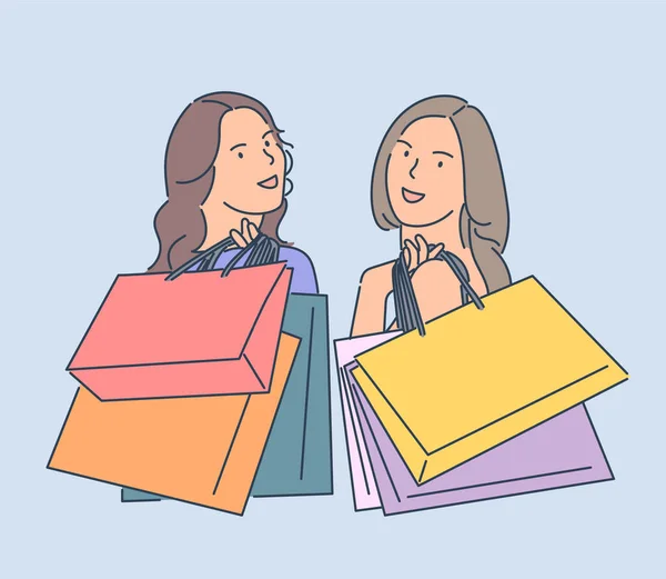 Başarı Alışveriş Satın Alma Konsepti Genç Mutlu Kadınlar Kadınlar Alışveriş — Stok Vektör