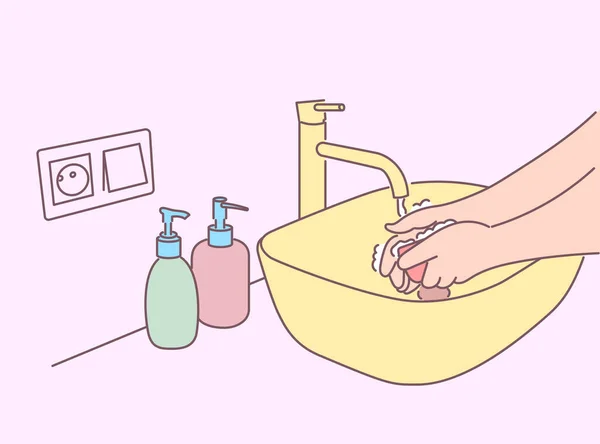 Higiene Desinfecção Culinária Coronavírus Conceito Proteção Mulher Homem Lavando Mãos —  Vetores de Stock