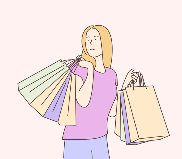Alışveriş Satış Seçim Mağaza Satın Alma Konsepti Alışveriş Yaparken Mutlu — Stok Vektör
