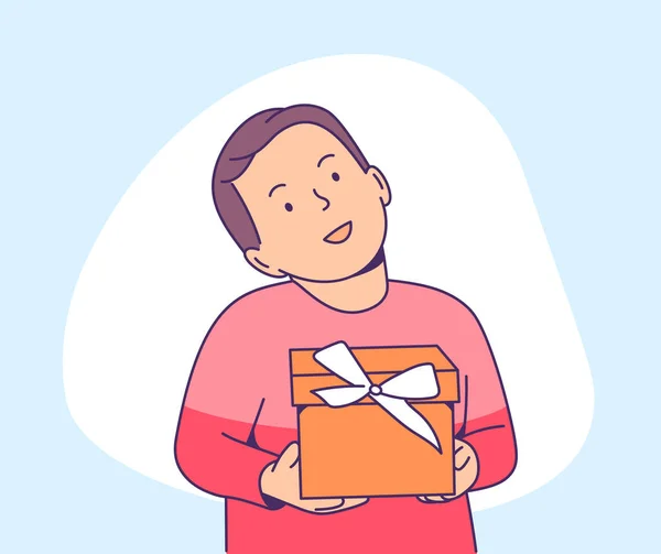 Christmas New Year Concept Happy Little Kid Holding Present Box — Wektor stockowy