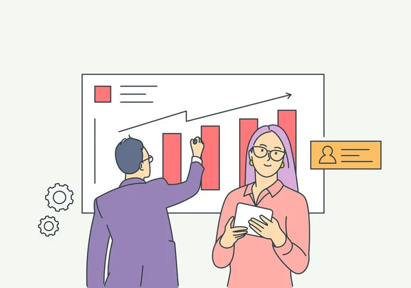 Analytics Statistics Planning Business Partnership Concept Young Man Woman Businessman — Wektor stockowy