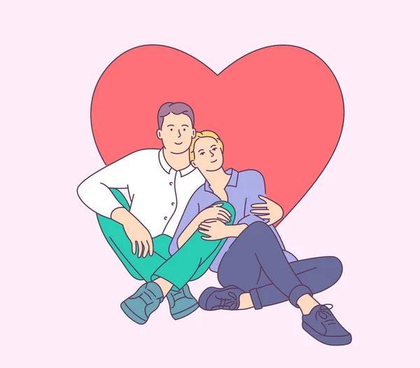 Lifestyle Concept Valentine Day Theme Happy Smiling Young Couple Hugging — Stockvektor