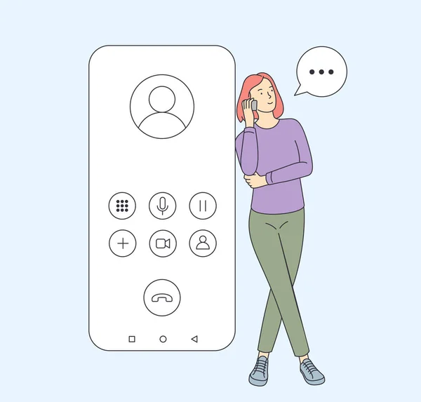 Comunicação Conversa Com Conceito Smartphone Wpman Menina Falando Telefone Mulheres — Vetor de Stock